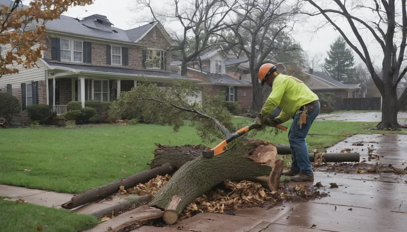 Provider crew safely clearing a fallen tree from a home in Talmo after a storm